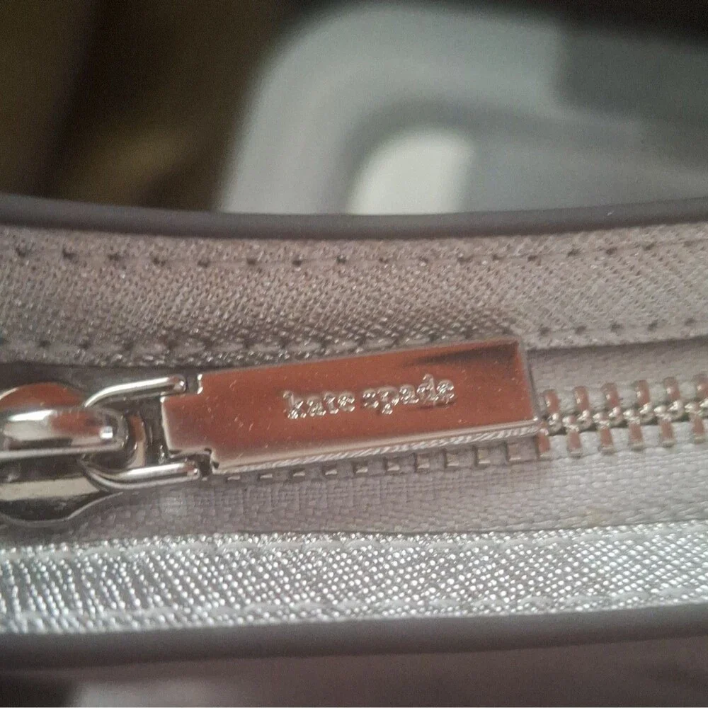 kate spade new york Silver Metallic Glitter Crescent Shoulder Bag Zip Closure